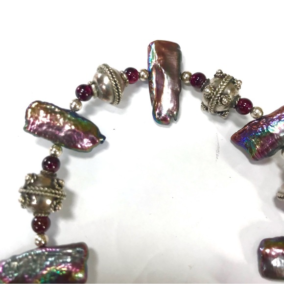 Gorgeous Purple Abalone Shell Silver Bali Beads Toggle Bracelet - Picture 5 of 7